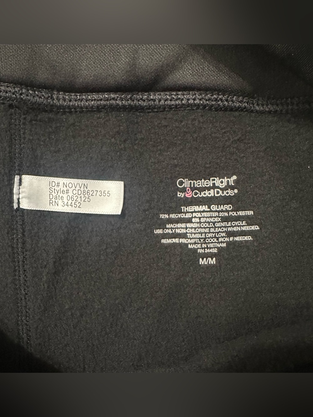 Cuddl Duds ClimateRight Thermal Guard Leggings Medium Black Fleece Base Layer - Picture 4 of 7
